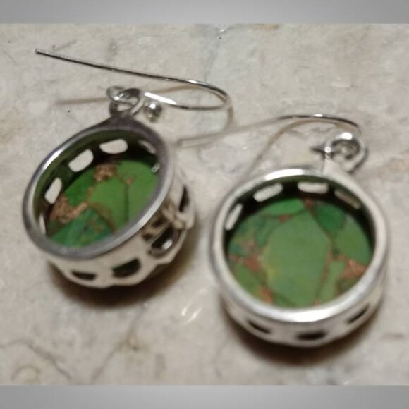 NEW Mohave Green Turquoise sterling silver earrings 02 - Picture 3 of 4